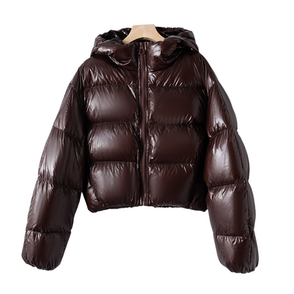 Glänzende Pufferjacke mit Kapuze