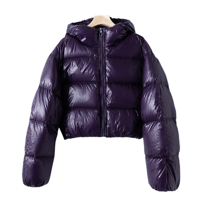 Glänzende Pufferjacke mit Kapuze