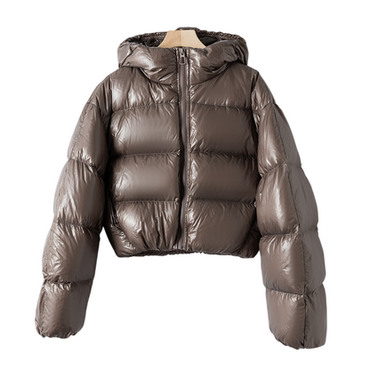 Glänzende Pufferjacke mit Kapuze